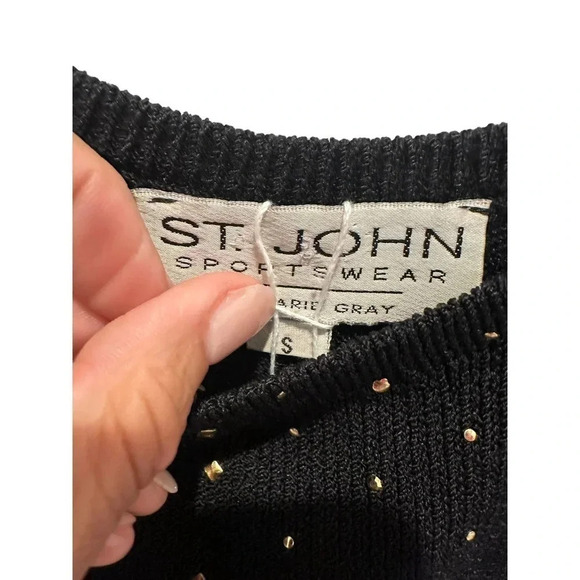 St. John Sportswear Women's Black Polka Dot Sleeveless Scoop Neck Sweater Size S - Picture 5 of 8